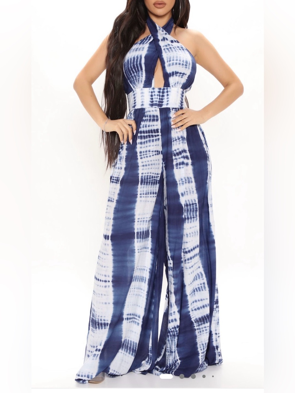 Tie-Dye Navy & White Halter Jumpsuit. NWT. Size XL